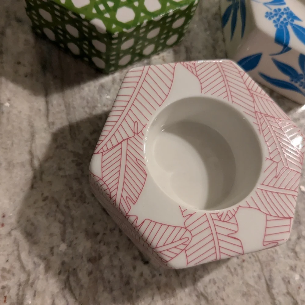 Partylite Ceramics 3 Hexagon Colorful Votive Tealight Candle Holders NEW Box - Picture 12 of 13